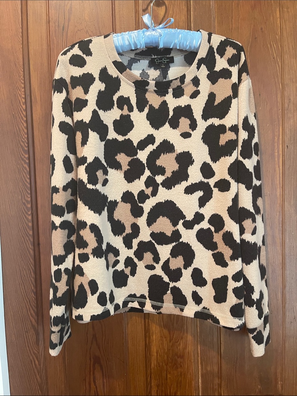Jessica Simpson Leopard-Print Crewneck Sweater in Beige and Black